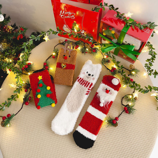 Plush Coral Fleece Deer Cartoon Warm Floor Socks