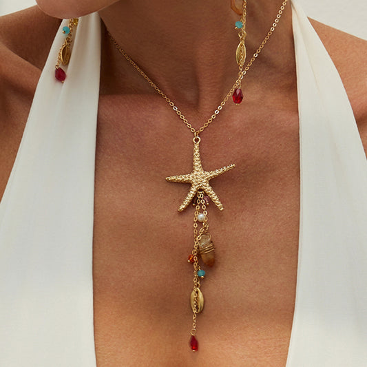 Coastal Metal Starfish Shell Irregular NeckLace