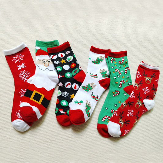 Elk Santa Cartoon Snowman Tree Decor Crew Socks