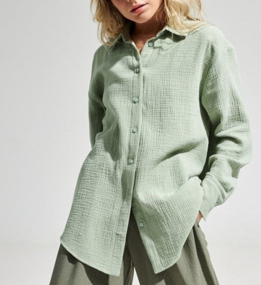 Dinora Button-Up Shirt Light Green / S Tops & Blouses