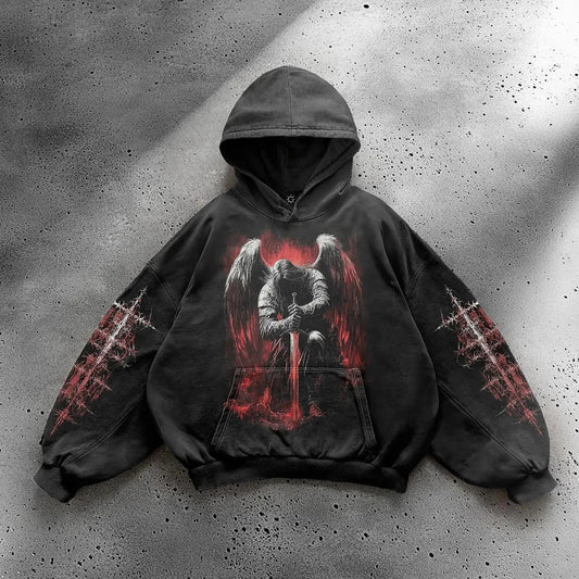Harajuku Mysterious Printed Hoodie black1 / M