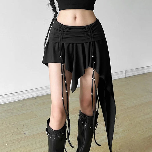 Cross Stitched Denim Skirt Black / S