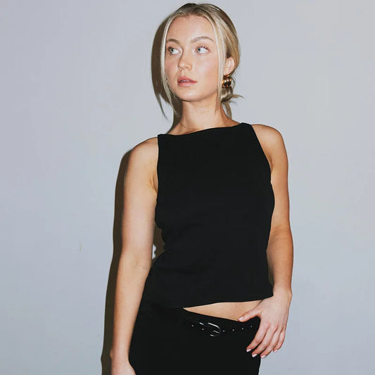 Black Hollow Out Charming Bow Tank Top Black / M