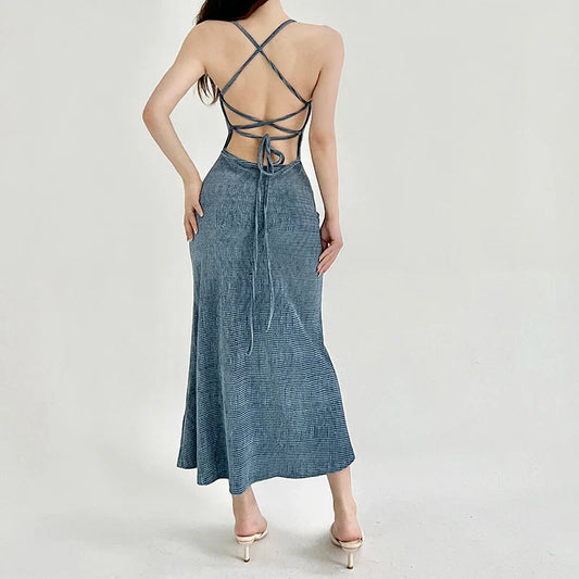 Beachwear Knit Sexy Spaghetti Strap Strapless Backless Lace Up Female Slip Holiday Club Bodycon