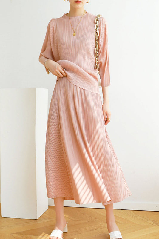 Pleated High Waist Skirt - Solid Color Midi Dresses