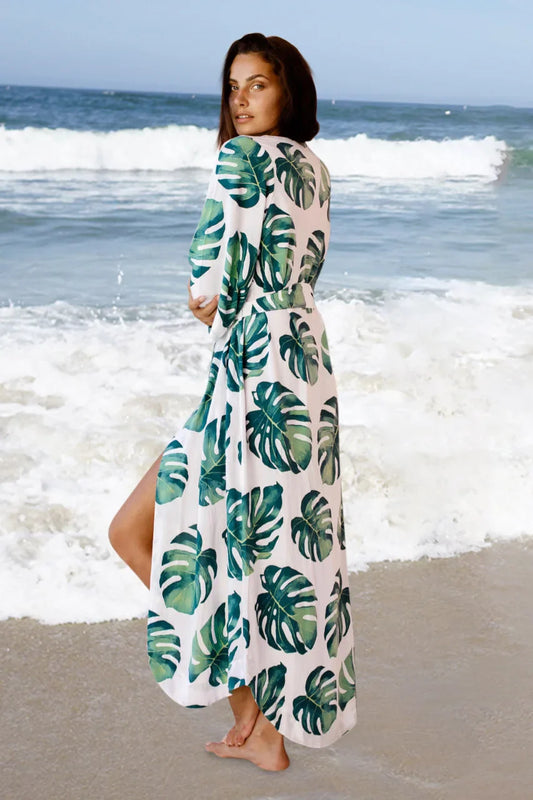 Cotton Kimono Floral Printed Boho Beach Cover Up color1 / One Size bohocoverup-250126