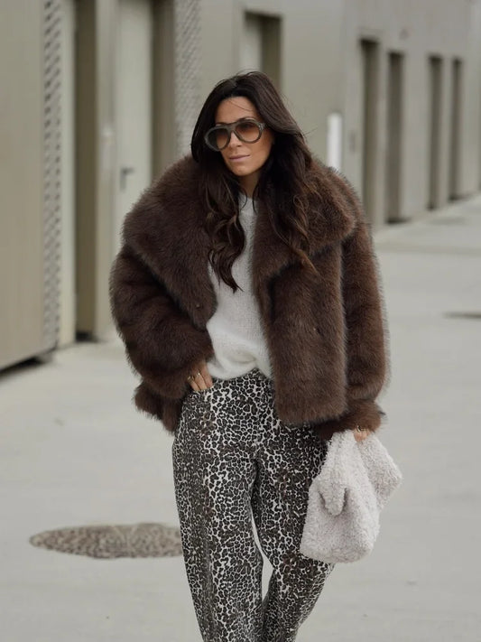 Brown Soft Fluffy Woolen Coat Brown / S