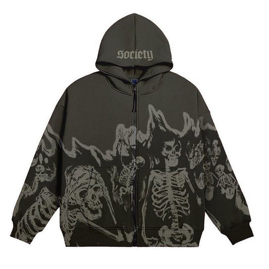 Vintage Printed Zip Up Hoodie Sweatshirts & Hoodies-L