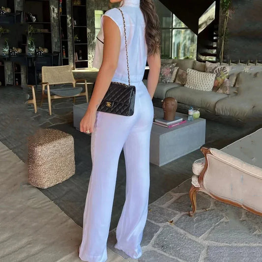 Ensemble deux pièces de bureau avec gilet à revers contrasté et poches et pantalon