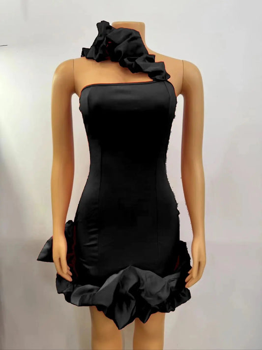 Elegant A-Line Backless One-Shoulder Red Christmas Party Dress Black / S Dresses-L