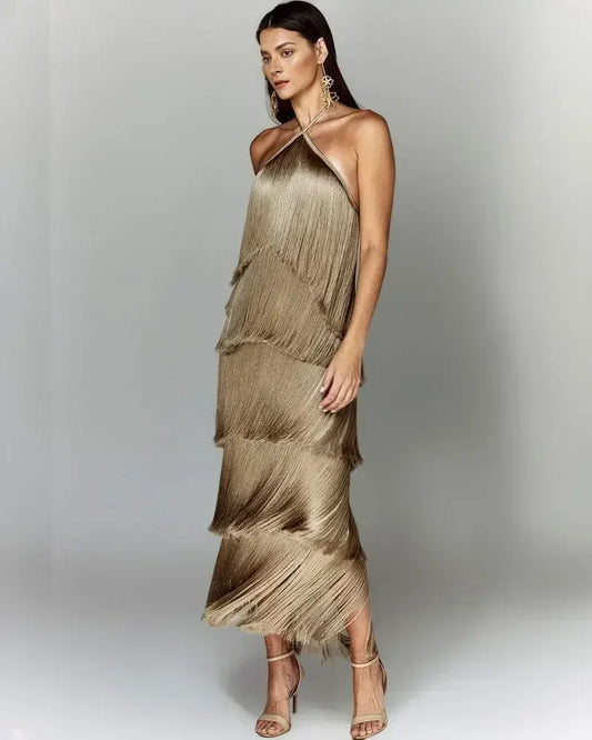 Sleeveless Halter Split Party Dress Camel / S Partydress-241208
