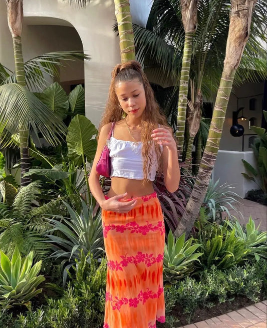 Aesthetic Floral Printed Skirt Bright Boho Casual Beach Skirt skirt-250126