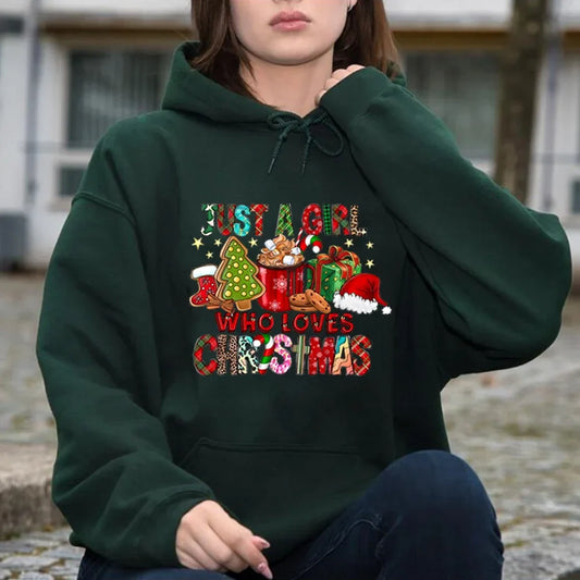 Just A Girl Who Loves Christmas Holiday Autumn Winter Lover Gift Hoodie Dark Green / S Hoodies-L