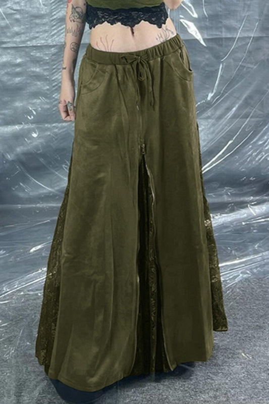 Jupe longue taille haute avec détails en dentelle et fermeture éclair