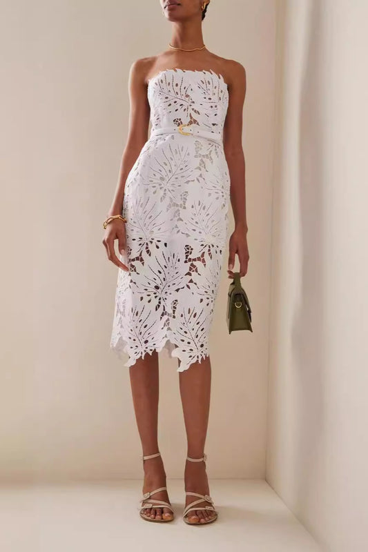 Tube Maple Leaf Lace Waist Prom Dress