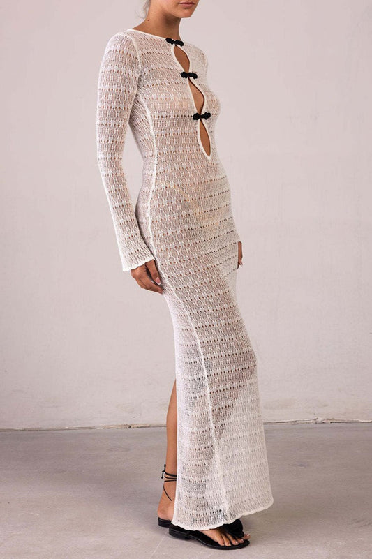 Robe longue sexy en tricot bohème dos nu