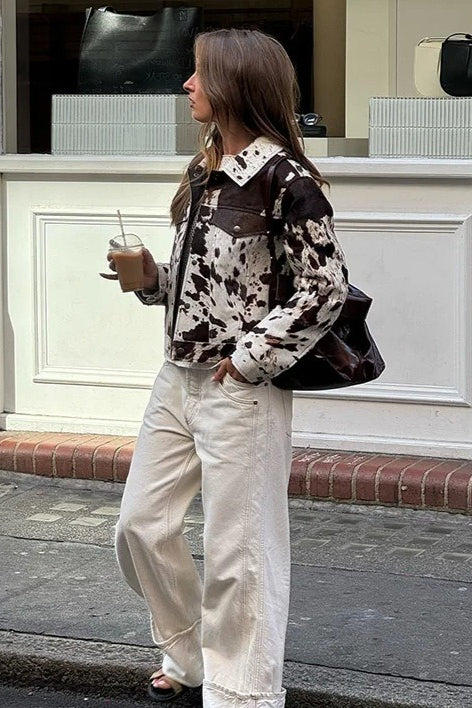 Manteau décontracté à col chemise imprimé