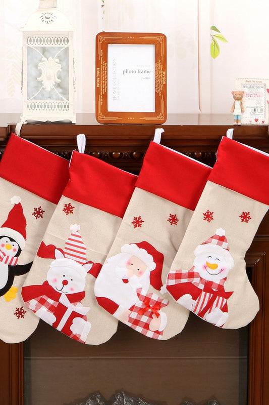 Linen Santa Embroidery Hanging Storage Bag