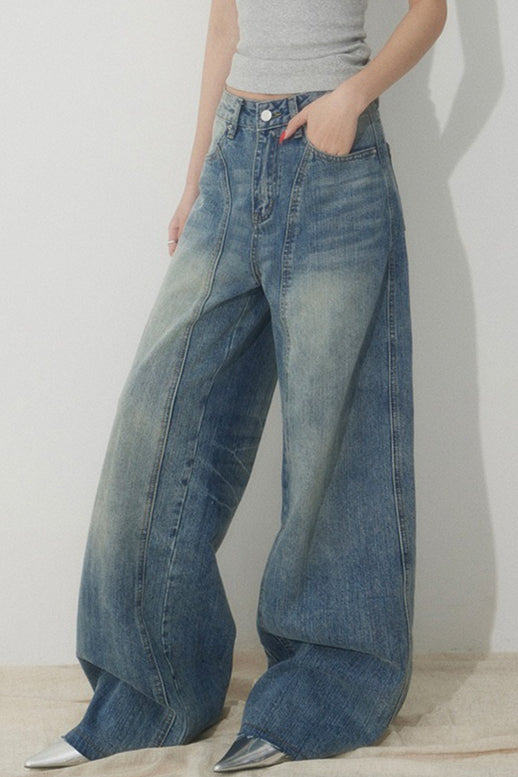 High Waist Loose Wide Leg Sickle Jeans