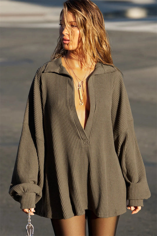 Chemisier sexy à col en V et col en tricot