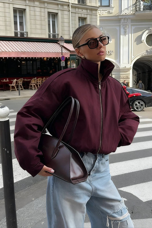 Plain Loose Short Stand Collar Jacket