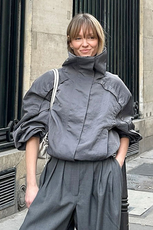 Veste décontractée grise à col montant