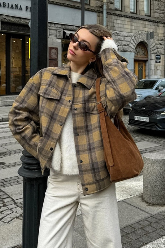 Veste ample en laine mélangée à carreaux