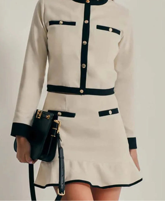 Ensemble de bureau deux pièces mini avec poches patchwork beige