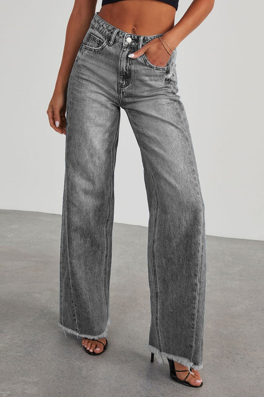 Solid Minimalist Washed Wide Leg Jeans