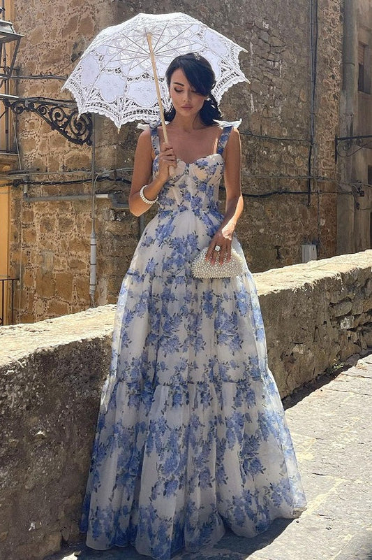 Robe fleurie à lacets et dos nu sans manches à imprimé floral