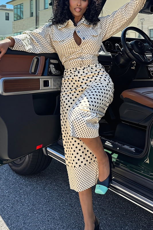 Polka Dot Cropped Shirt Pants Set