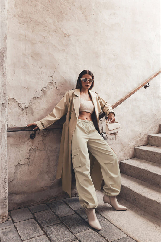 Pantalon cargo à jambe large avec cordon de serrage