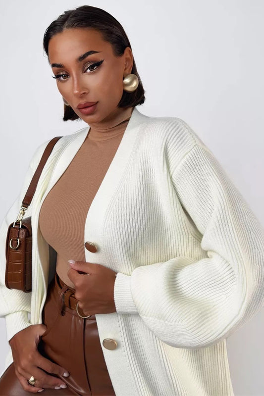 Cardigan long en maille ample à col en V