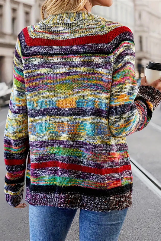 Cardigan en tricot à manches longues à rayures vintage