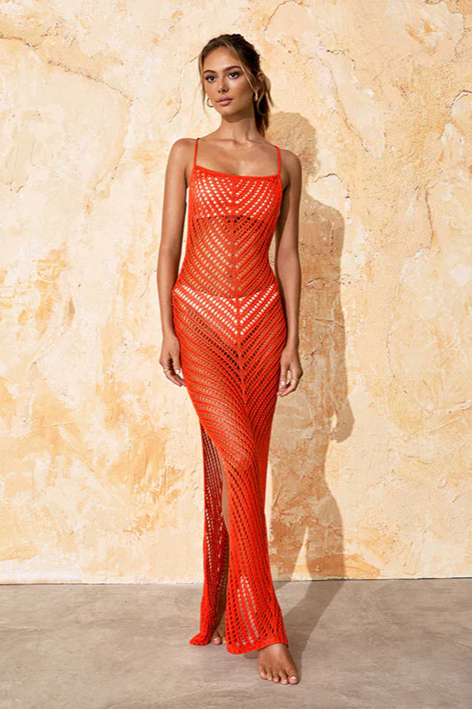 Robe longue fendue dos nu avec bordure en dentelle