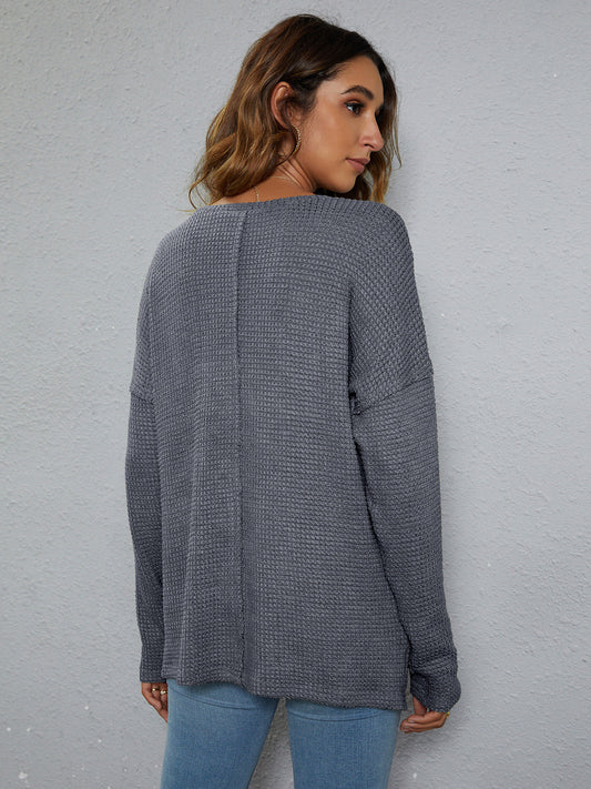 High-Low With Top Dropped Waffle-Knit Shoulder