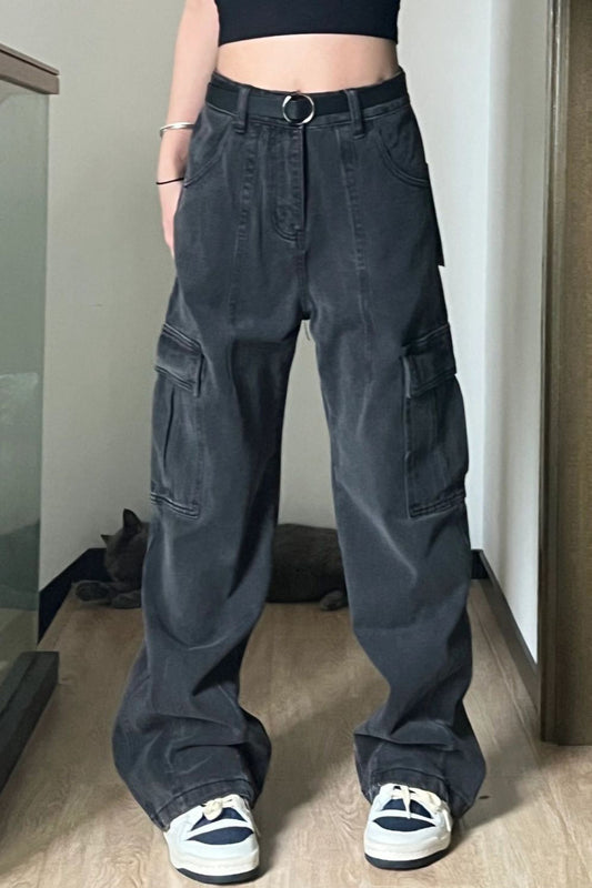 Retro Denim Multi Pocket Cargo Pants Grey / S