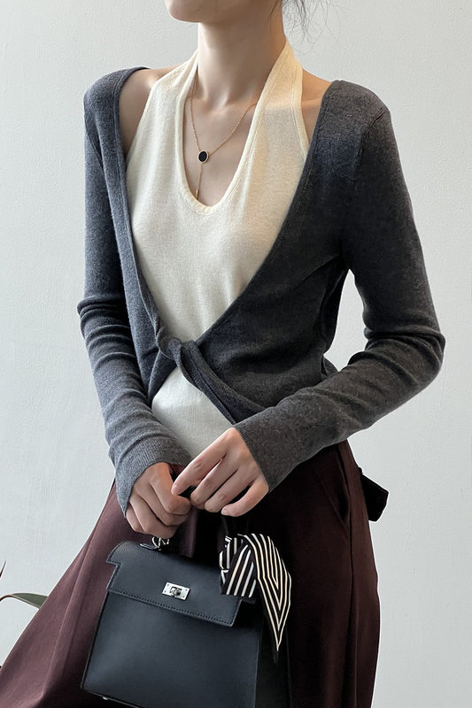 Patchwork Layered Halter Long Sleeve Tee