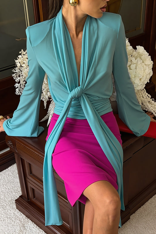 Ribbon Tie Neck Waist Tie Blouse