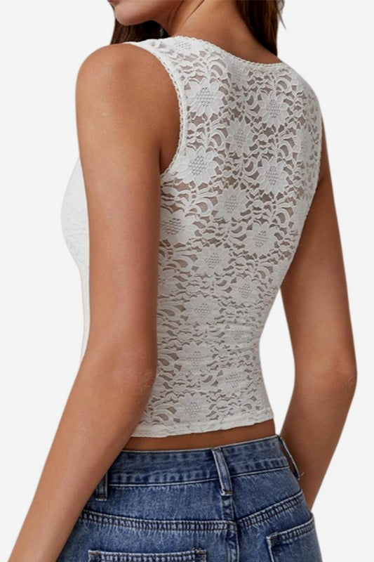 Lace Square Neck Fitted Tank Top
