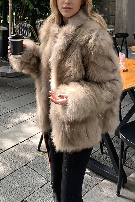 Stand Collar Straight Faux Fur Coat