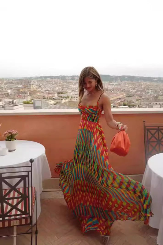 Robe longue bohème imprimée à bretelles