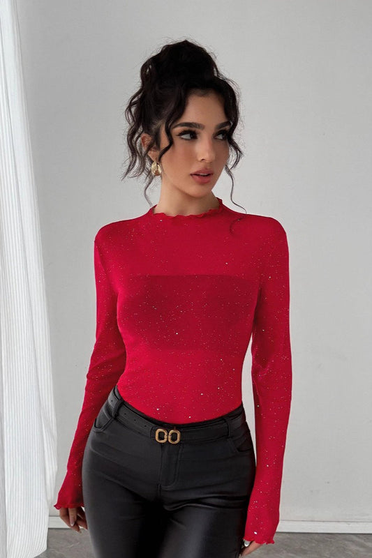 Chemisier slim à manches longues et paillettes