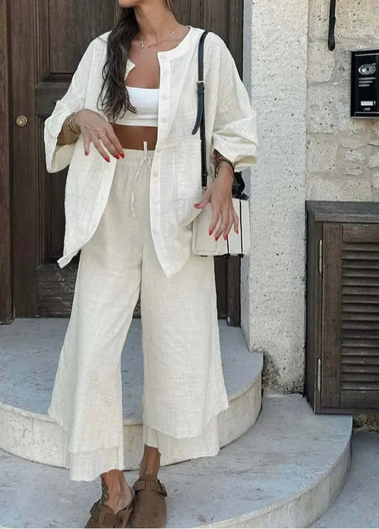 Ensemble de bureau deux pièces avec pantalon à cordon de serrage en coton abricot