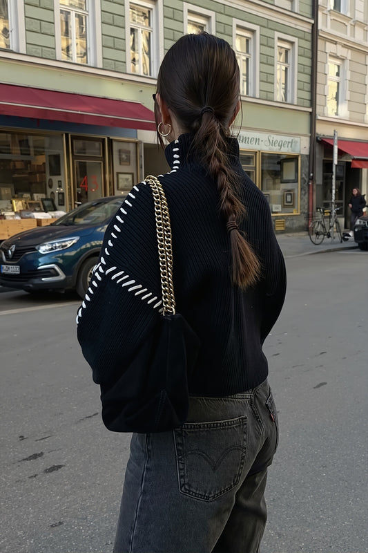 Contrast Thick Stitch Oversized Sweater