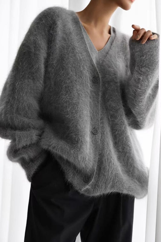 Plush V Neck Oversized Knit Cardigan