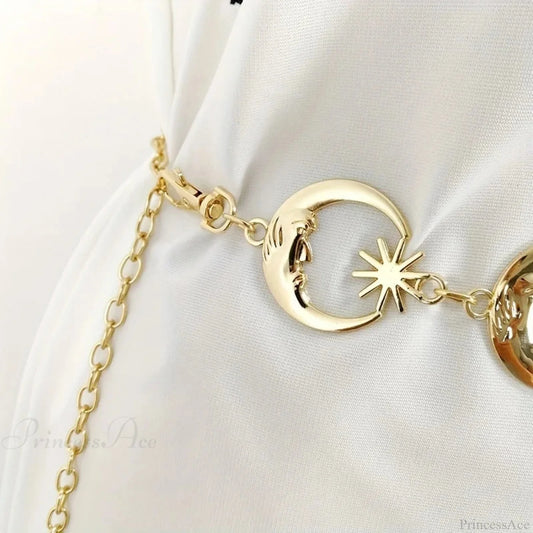 Adaptable Gothic Solar Lunar Star Charms Belt Golden / 115CM