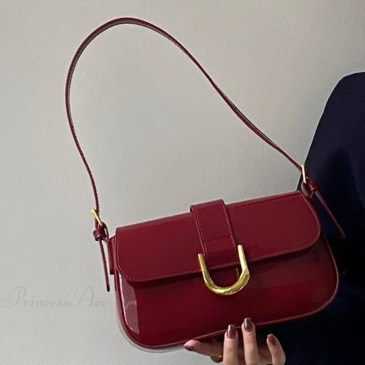 Adjustable Strap Patent Leather Satchel Bag shoulder-250126