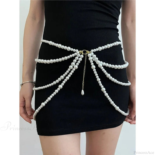 Adornments Dark Multilayer Fringes Bead Waistband Silver1