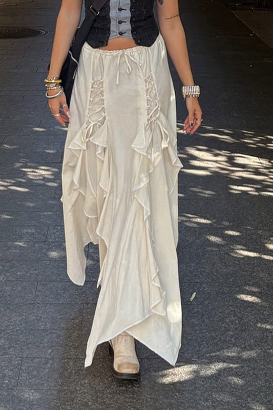 Jupe midi asymétrique à volants